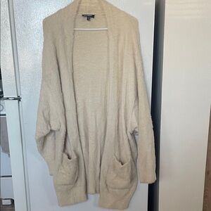 Express Medium Oversized 100% Nylon Soft Open-Front Beige Cream Cardigan Pockets